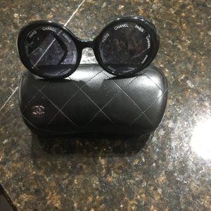 CHANEL Vintage CC Logos Round Sunglasses Eyewear Black T02372